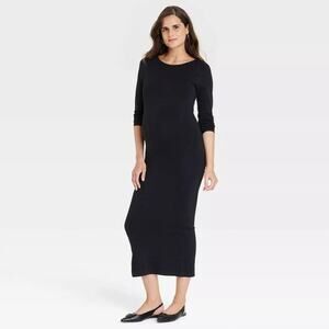 Isabel By Ingrid & Isabel Black Long Sleeve Jersey Midi Maternity Dress XS‎